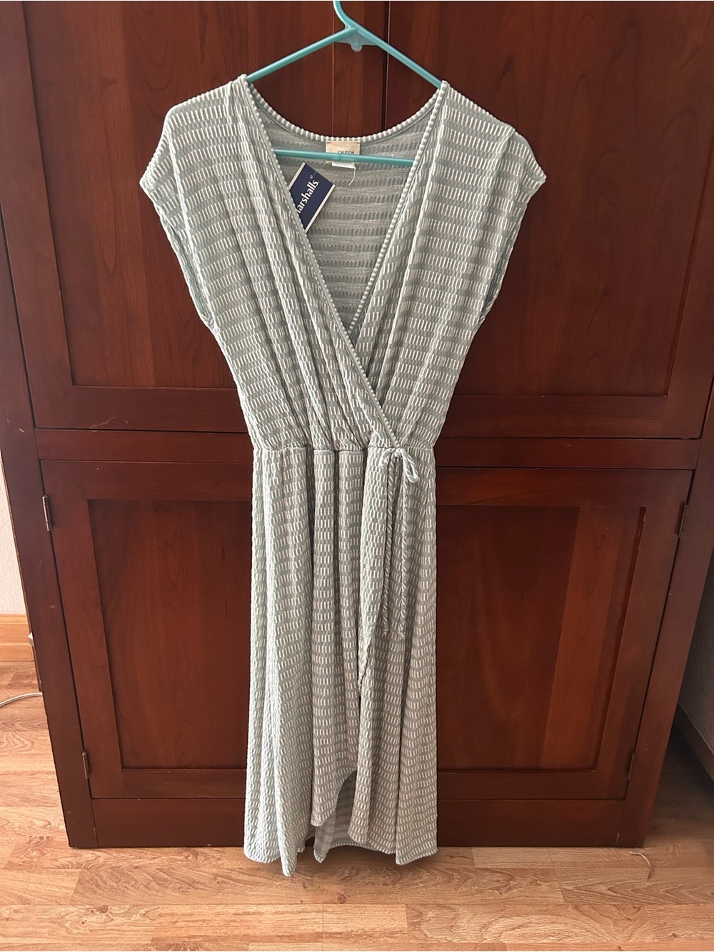 Comfortable Wrap Dress in Sage Green and White